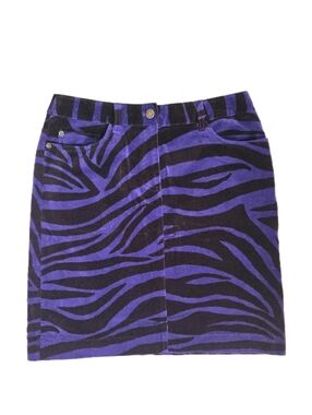 Boden Womens Purple/Black Zebra Striped Velvet Skirt Size 6 100% Cotton Pockets